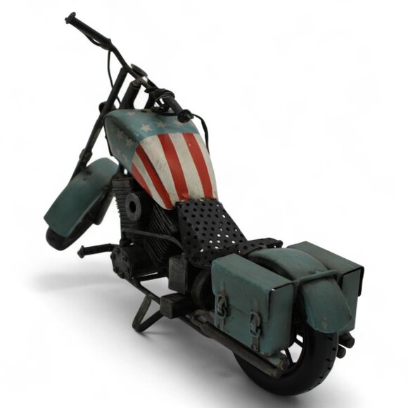 Vintage Metal Motorcycle Model With American Flag Design & Saddlebags - Picture 6 of 8